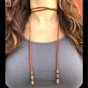 Handmade Western Genuine Tan Suede Wrap Necklace